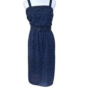 3 Pink Hearts Navy Polka Dot Belted Dress Sz S‎